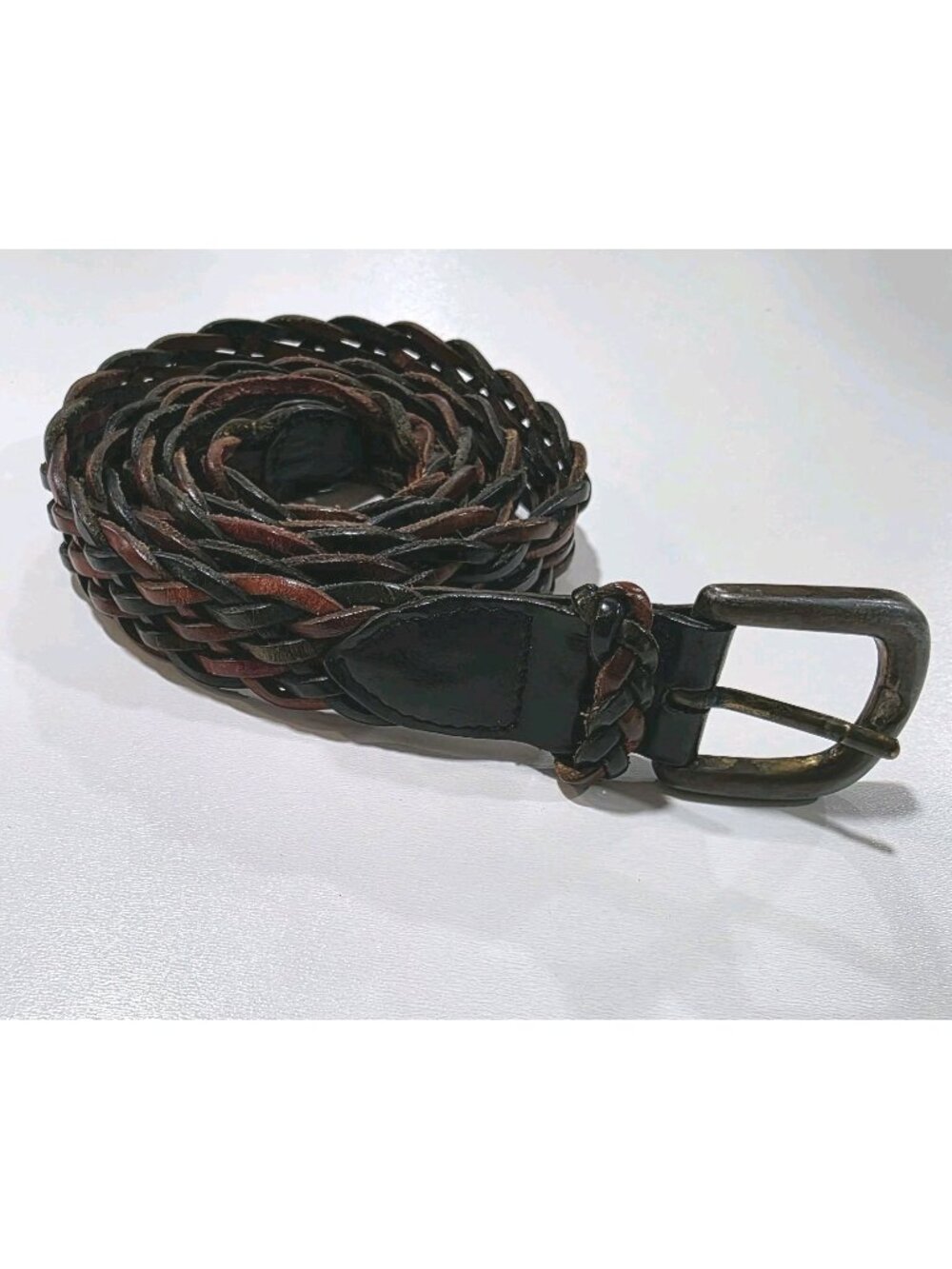 Vintage Leather Belt Unisex Rainbow Multicolor Woven Braided‎ Sz 40 Turkey